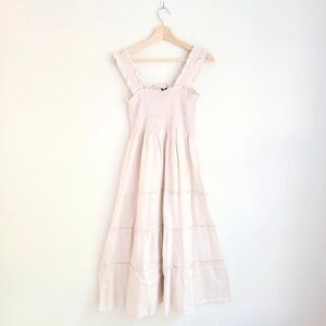 NWT Quince 100% European Linen Smocked Midi Dress, Sand Beige, L